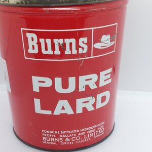Vintage Burns Pure Lard Metal Tin Red With White Lettering Metal Handle, Calgary
